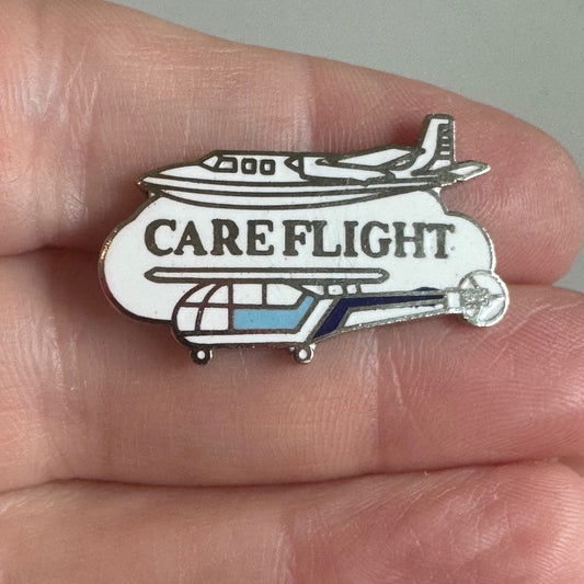 Vtg CareFlight Airplane Helicopter Enamel Lapel Pin Medical Air Ambulance