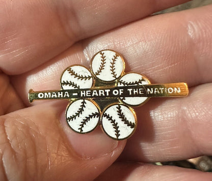 Vintage Omaha - Heart of the Nation Baseball Bat Ball Pin Badge Nebraska CWS