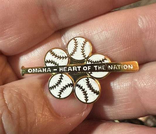 Vintage Omaha - Heart of the Nation Baseball Bat Ball Pin Badge Nebraska CWS