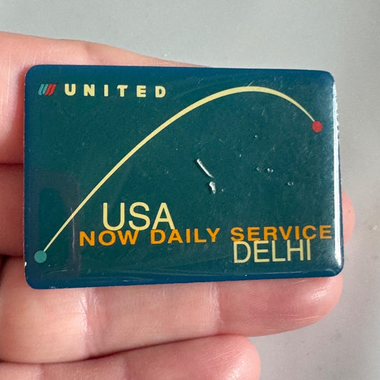 Vintage United Airlines USA Now Daily Service Delhi India Lapel Pin
