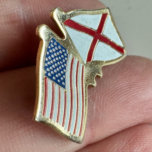 Vtg U.S. and Alabama Crossed Flags Pin – State Pride Friendship Badge