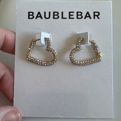 Bauble Bar Velma Pave Heart Hoop Earrings With Crystal New On Card Pierced