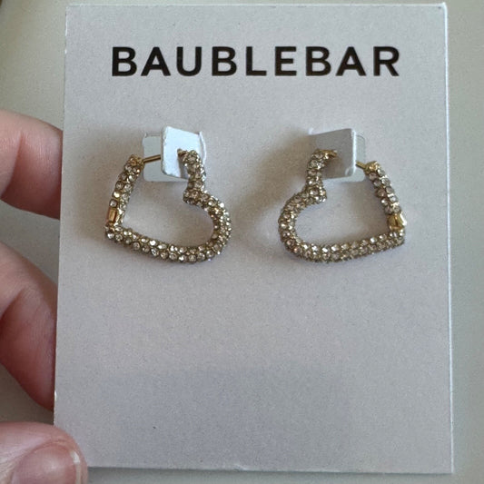 Bauble Bar Velma Pave Heart Hoop Earrings With Crystal New On Card Pierced