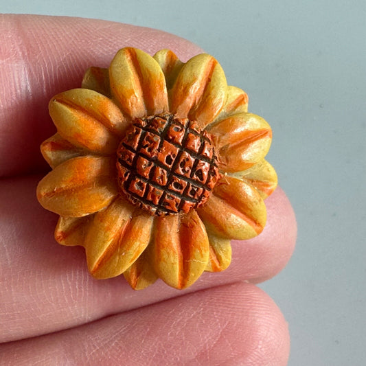 Vintage Resin Sunflower Pin – Autumn Orange Yellow Brooch