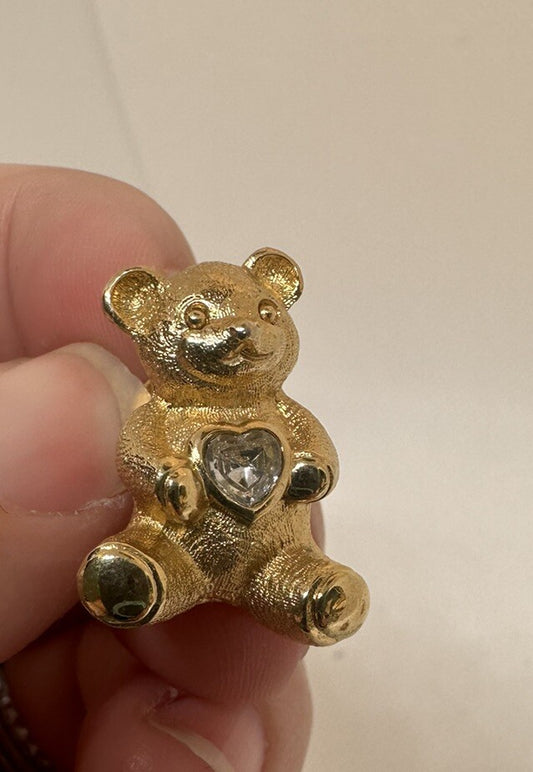 Vintage Avon Birthstone Gold-Tone Bear Pin Tie, Lapel, Hat - Diamond April