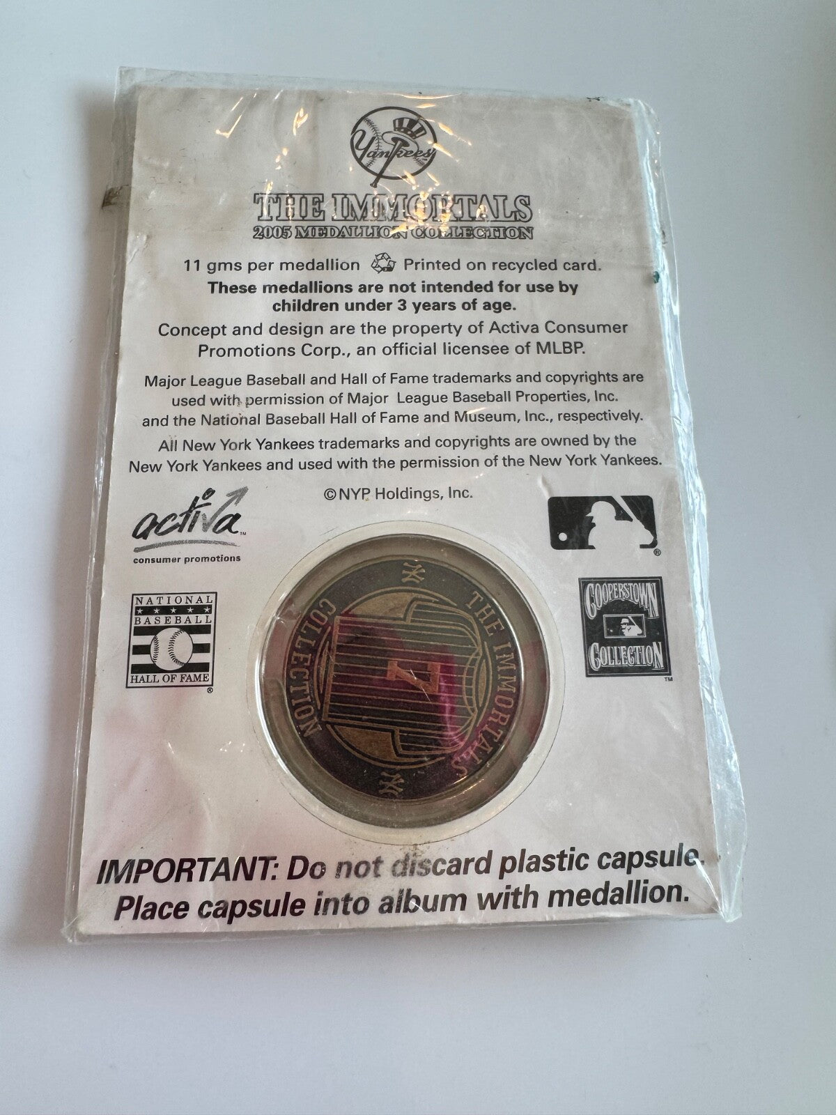 Yankees The Immortals 2005 Medallion – Mickey Mantle Collectible