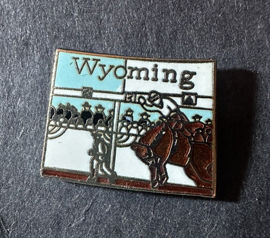 Wyoming Vintage Pin Pinback Wyoming State USA Rodeo Cowboy Horse Bronco NOS