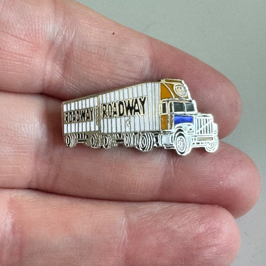 Vtg Roadway Trucking Semi Double Tractor Trailer Enamel Lapel Pin Freight