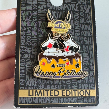 2023 Hard Rock Hotel & Casino Lake Tahoe Happy Birthday Lapel Pin New on Card