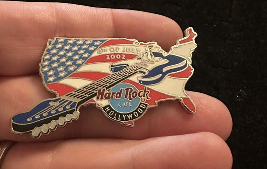 Hard Rock Cafe Pin Hollywood 4th of July 2002 American Flag Guitar