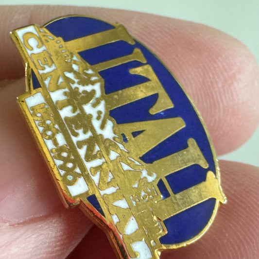 Vintage Utah Centennial 1896–1996 Enamel Pin – Gold & Blue Mountains
