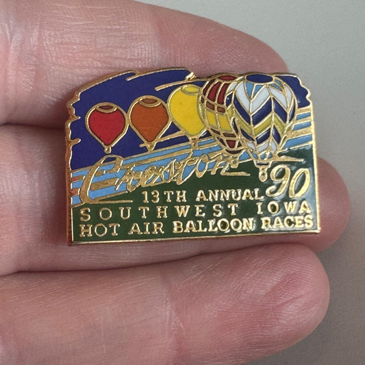 Vintage Creston 1990 Southwest Iowa Balloon Races Pin – 13th Annual Event