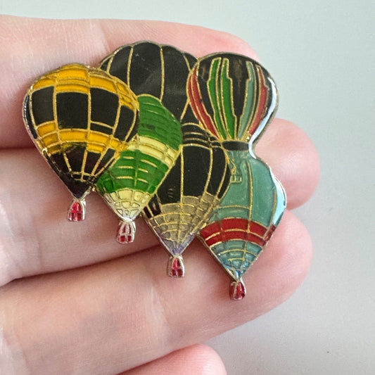Vintage Multicolor Hot Air Balloons Enamel Pin – 6 Balloon Cluster