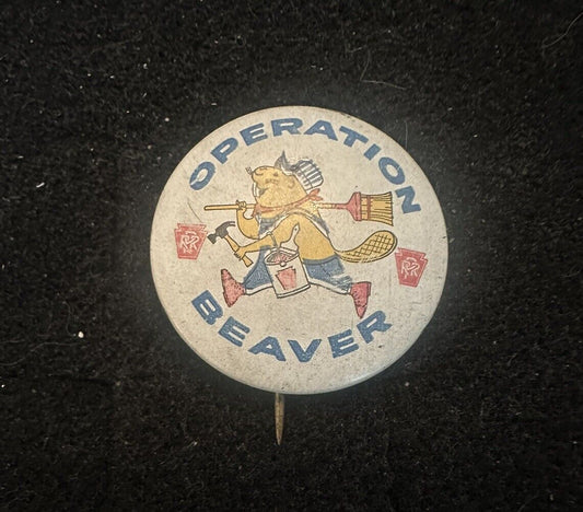 Vintage Pennsylvania Railroad Co Operation Beaver Pin Back Pinback PRR