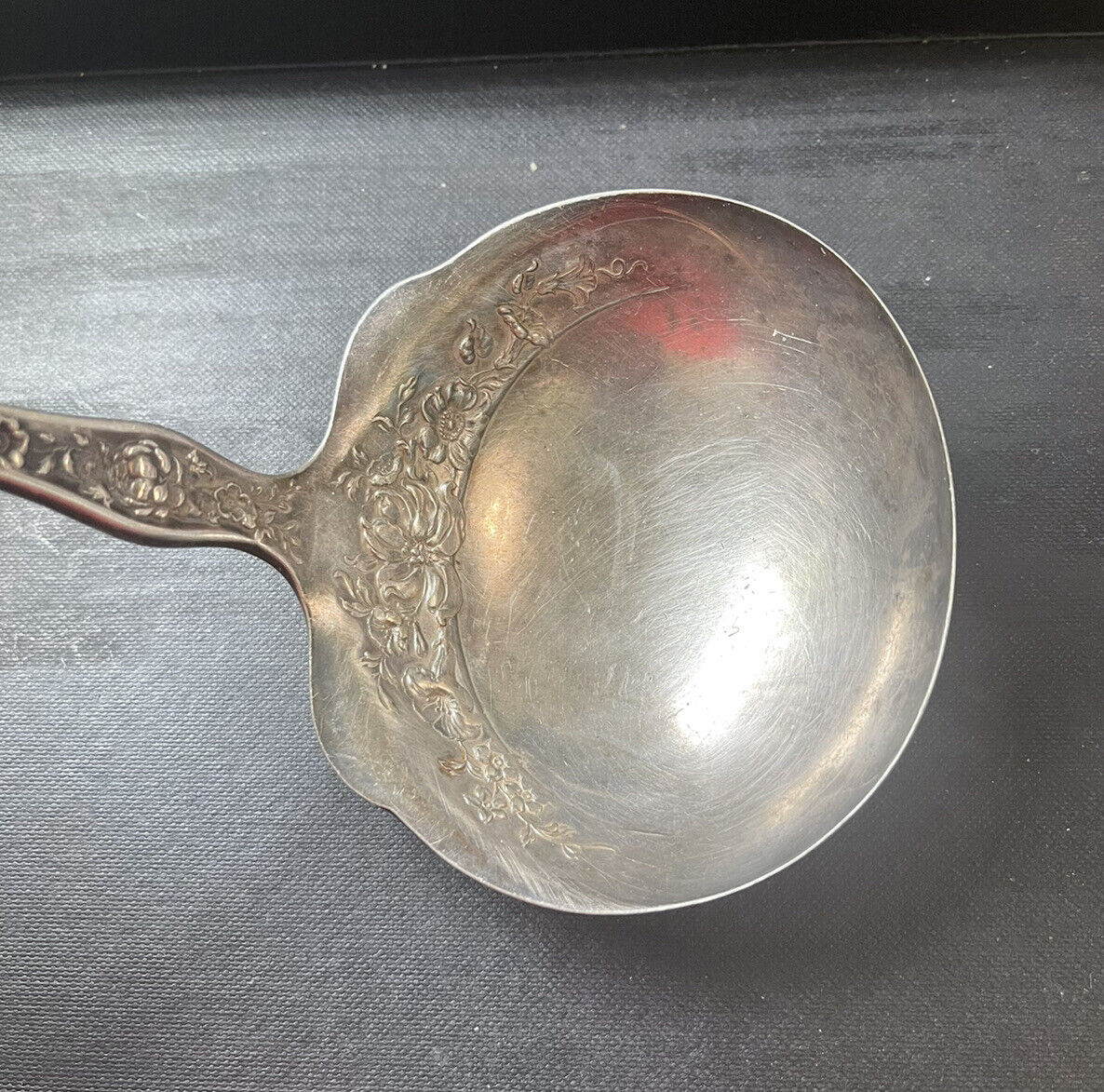 1909 BLOSSOM Pattern Oyster Soup Ladle R  Wallace Silver Plate 12”