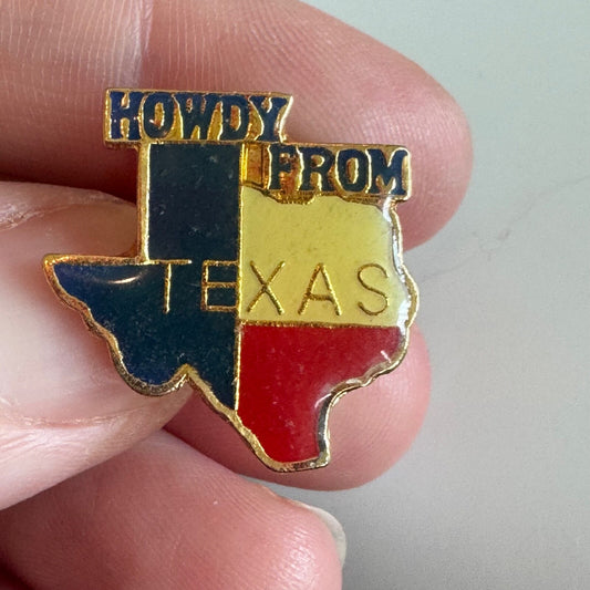 Vintage Howdy From Texas Pin – Lone Star State Souvenir in Bold Colors