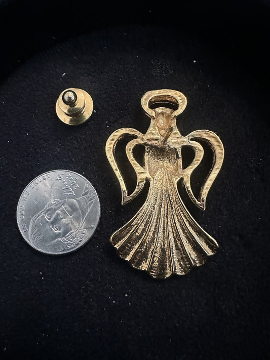 Angel w/ Rhinestone Halo Vintage Avon Gold Tone Heavenly Angel Lapel Pin