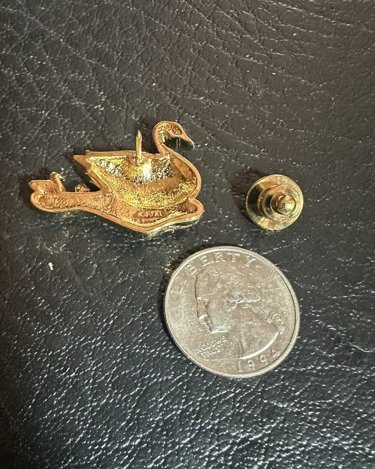 Vintage Signed AVON Swan Duck Clear Crystal Gold tone Pin Brooch Tie Tac Hat