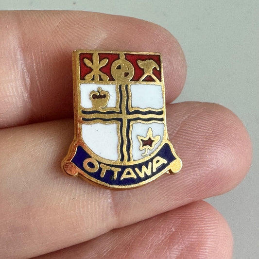 Vtg Ottawa Canada City Crest Enamel Lapel Pin Gold Heraldic Coat of Arms