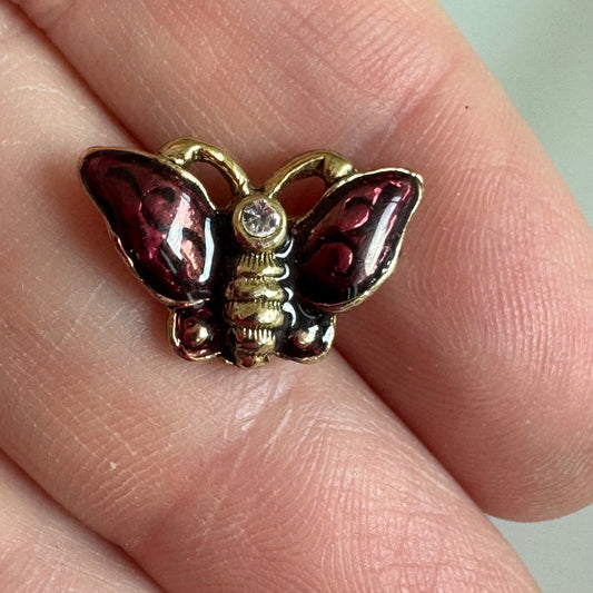 Vtg Liz Claiborne Tiny Enamel Butterfly Pin Brooch Gold Tone Insect Rhinestone