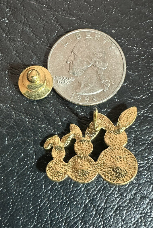 Vintage Gold Tone Faux Pearl 3 Little Bunnies Rabbit Bunny Easter Lapel Pin