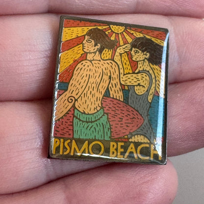 Vintage Pismo Beach California Souvenir Tourist Lapel Pin Pointilism