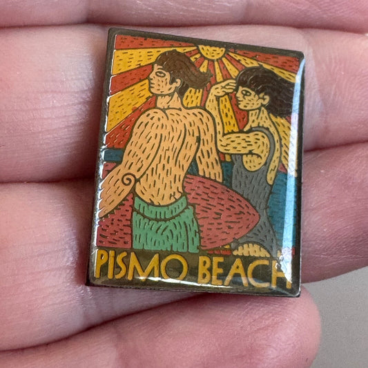Vintage Pismo Beach California Souvenir Tourist Lapel Pin Pointilism
