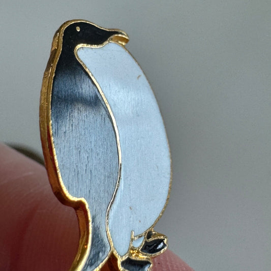 Vintage Enamel Penguin Lapel Pin – Gold Tone Black & White Minimalist Design
