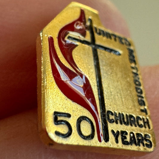50 Years United Methodist Church Flame & Cross Anniversary Pin UMC