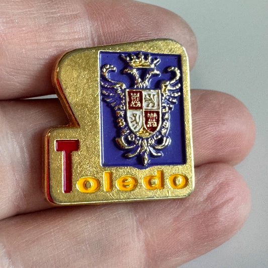 Vtg Toledo Spain Gold-Purple Crest Coat of Arms Souvenir Enamel Lapel Pin
