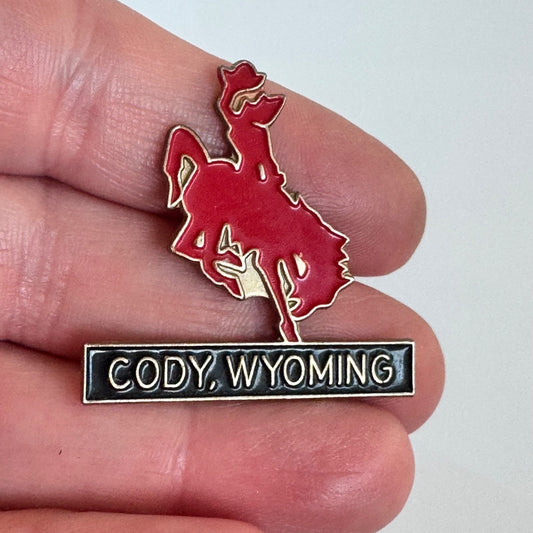 Vintage Cody Wyoming Rodeo Bucking Bronco Cowboy Souvenir Enamel Lapel Pin