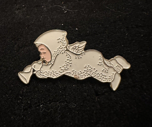 1993 Snowbabies Figure Blowing Bugle Horn Lapel Pin