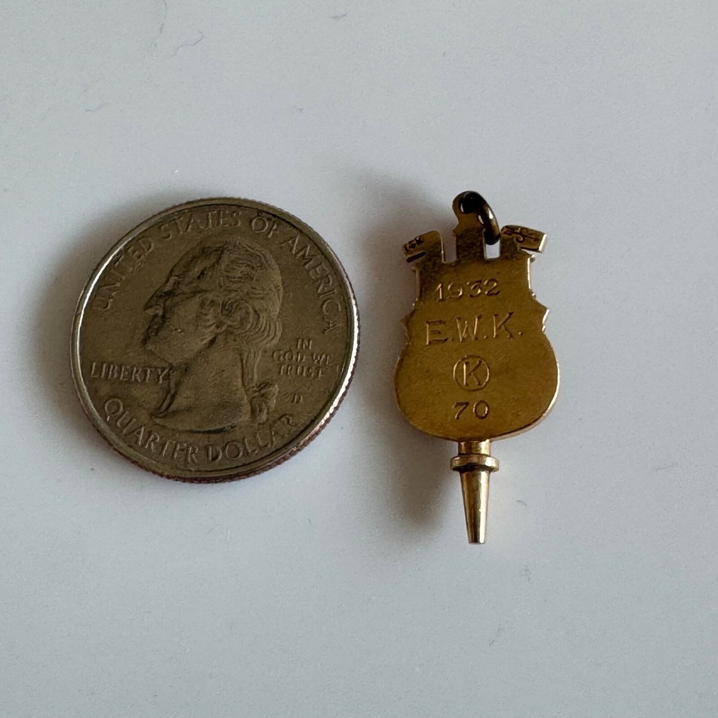 1932 University of Kansas 14k Gold Pi Kappa Lambda Society Key Fob Charm Pendant