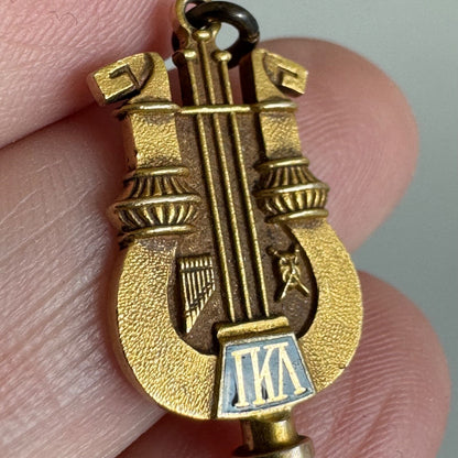 1932 University of Kansas 14k Gold Pi Kappa Lambda Society Key Fob Charm Pendant
