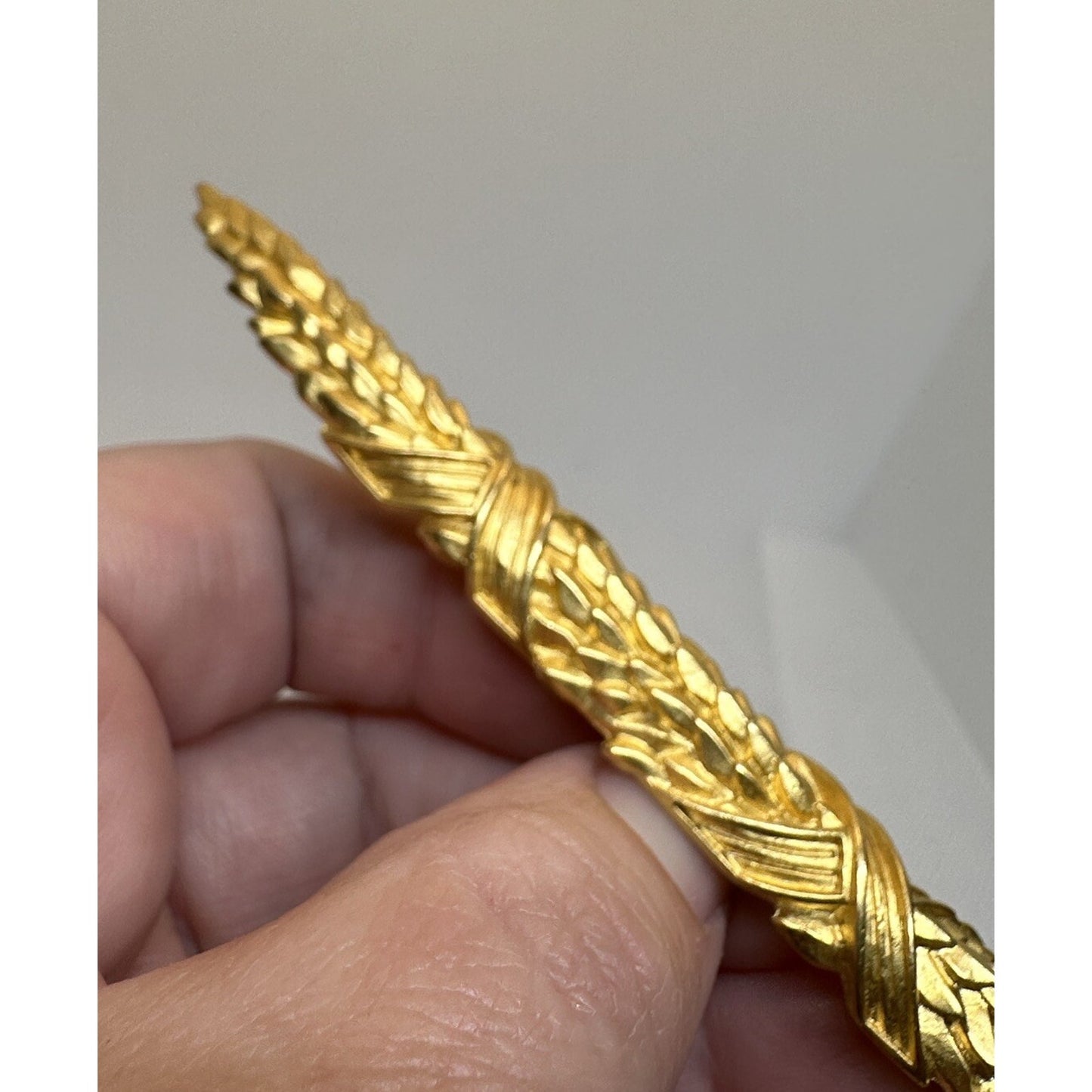 Big VTG 90s Karl Lagerfeld Gold Wheat Bar Brooch Pin 4.75” Runway Couture