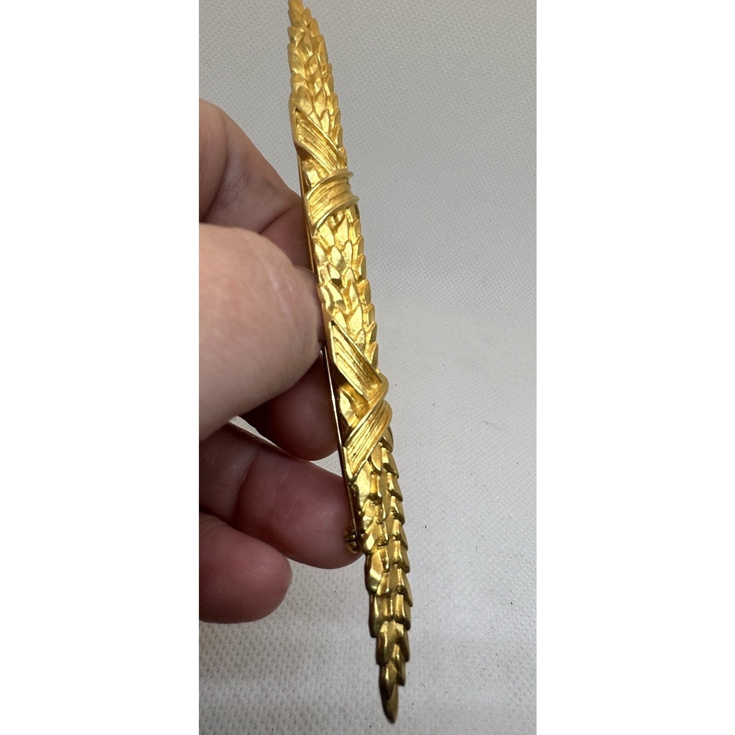 Big VTG 90s Karl Lagerfeld Gold Wheat Bar Brooch Pin 4.75” Runway Couture