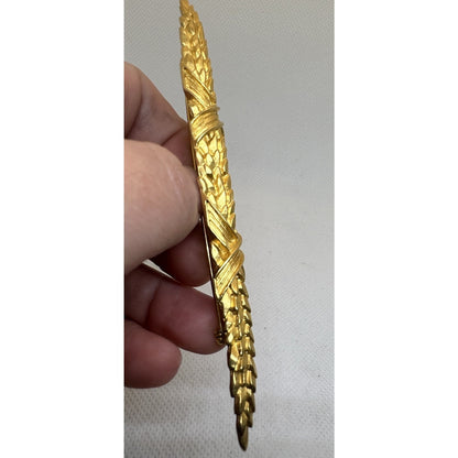 Big VTG 90s Karl Lagerfeld Gold Wheat Bar Brooch Pin 4.75” Runway Couture