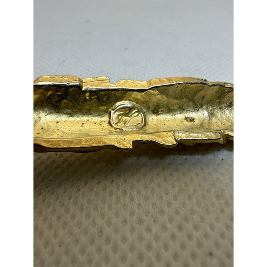 Big VTG 90s Karl Lagerfeld Gold Wheat Bar Brooch Pin 4.75” Runway Couture
