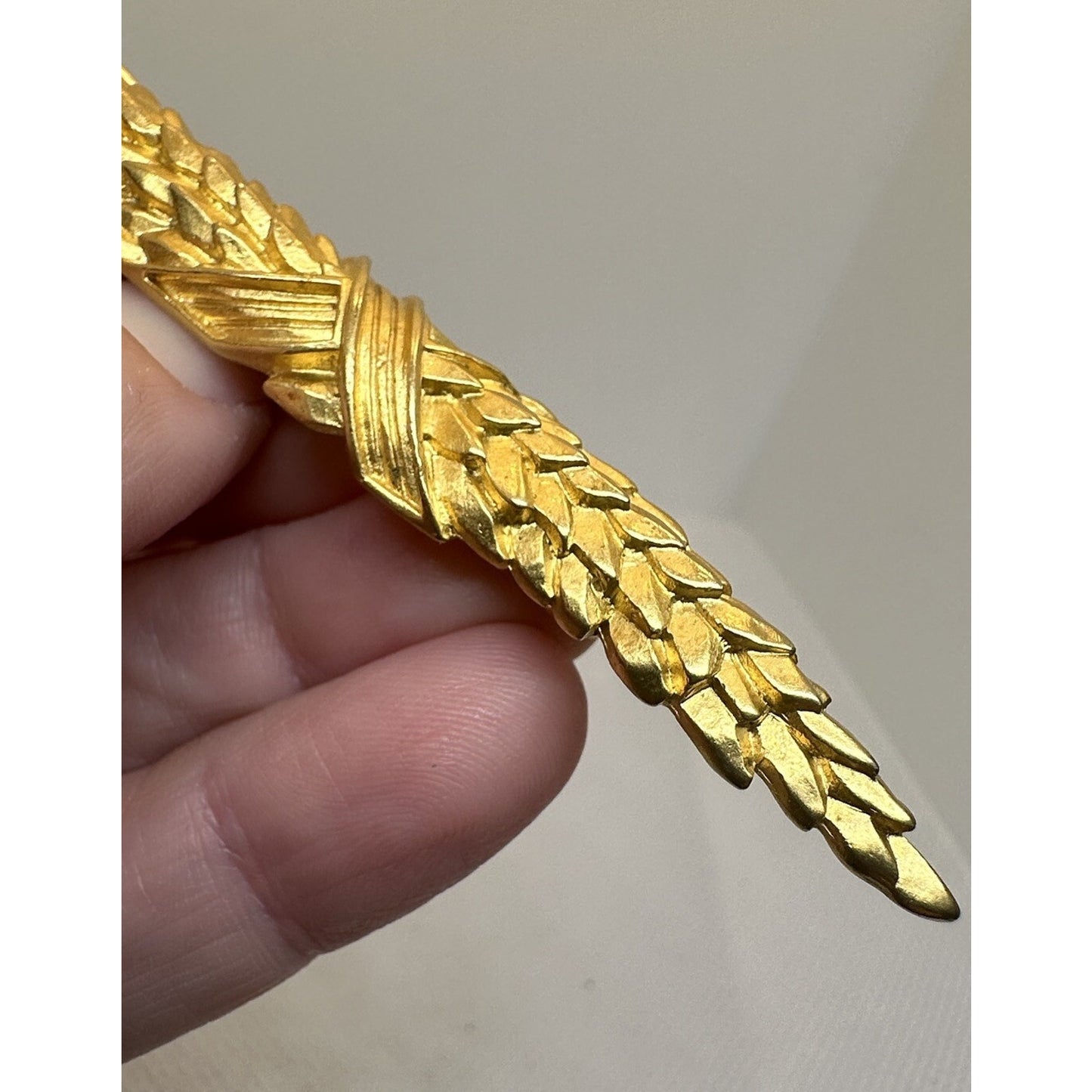 Big VTG 90s Karl Lagerfeld Gold Wheat Bar Brooch Pin 4.75” Runway Couture