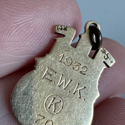 1932 University of Kansas 14k Gold Pi Kappa Lambda Society Key Fob Charm Pendant