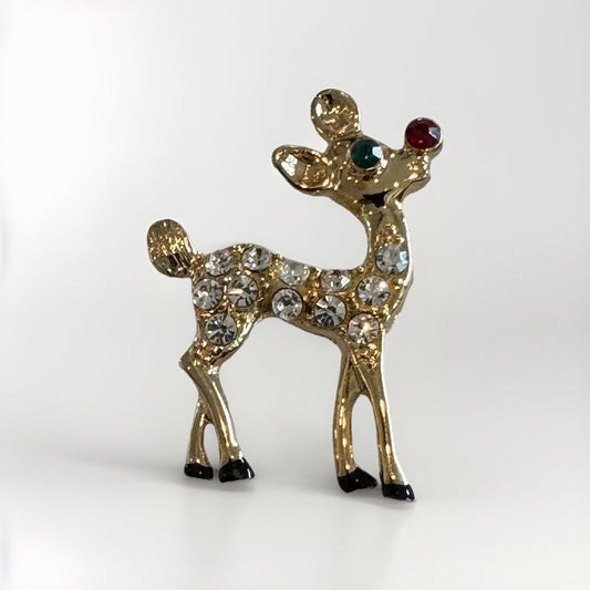 Vtg Eisenberg Ice Unsigned Rhinestone Rudolph The Red Nosed Reindeer Brooch Pin