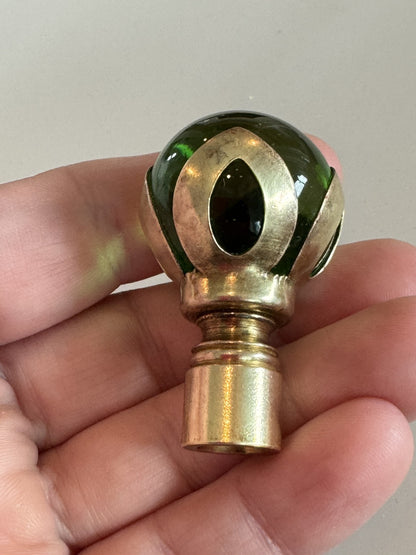 Antique Art Deco Original Green Glass Ball Brass Threaded Lamp Finial
