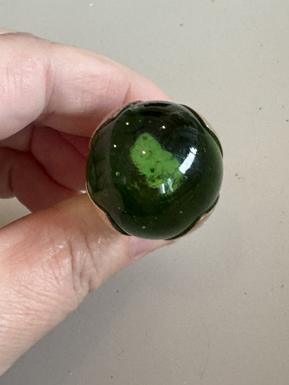 Antique Art Deco Original Green Glass Ball Brass Threaded Lamp Finial