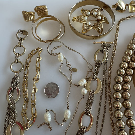VTG Gold Tone ALL SIGNED Jewelry Lot For Repair Parts Repurpose Harvest AS-IS