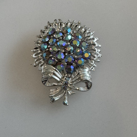 Vintage Signed STAR Flower Aurora Borealis AB Rhinestone Pin Brooch