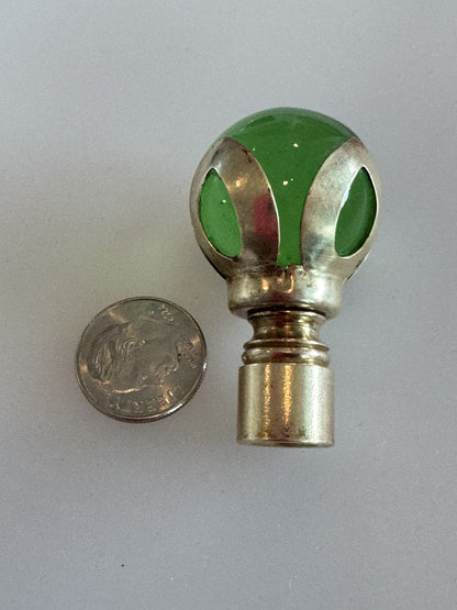 Antique Art Deco Original Green Glass Ball Brass Threaded Lamp Finial