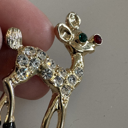 Vtg Eisenberg Ice Unsigned Rhinestone Rudolph The Red Nosed Reindeer Brooch Pin