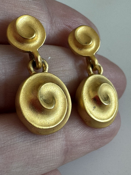 Givenchy Matte Gold Dangle Drop Swirl Pierced Earrings
