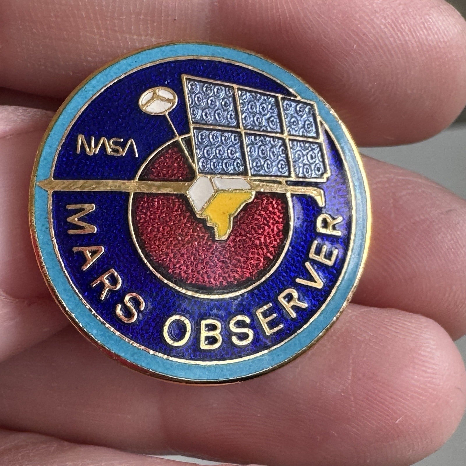 Vintage 1992 NASA Mars Observer Cloisonne Lapel Pin Space Astronaut NOS