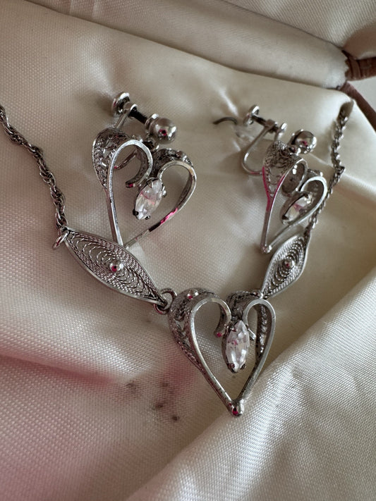 VINTAGE CARL ART STERLING SILVER NECKLACE CLIP-ON EARRINGS SET